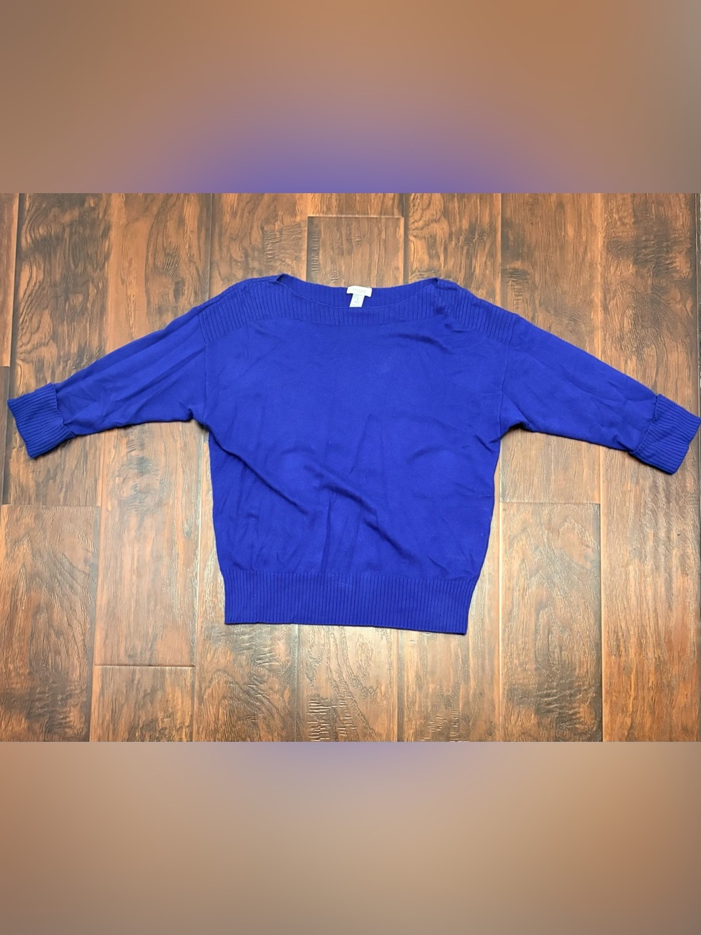 Chico’s Blue Knit Sweater Size 1 3/4 Sleeve Scoop Neck Pullover